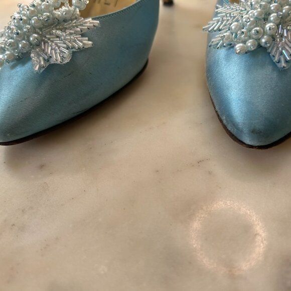 Bruno Magli Light Blue Satin Slingback Heel | Beaded Embellished Pointed Toe 8 B - Picture 10 of 12